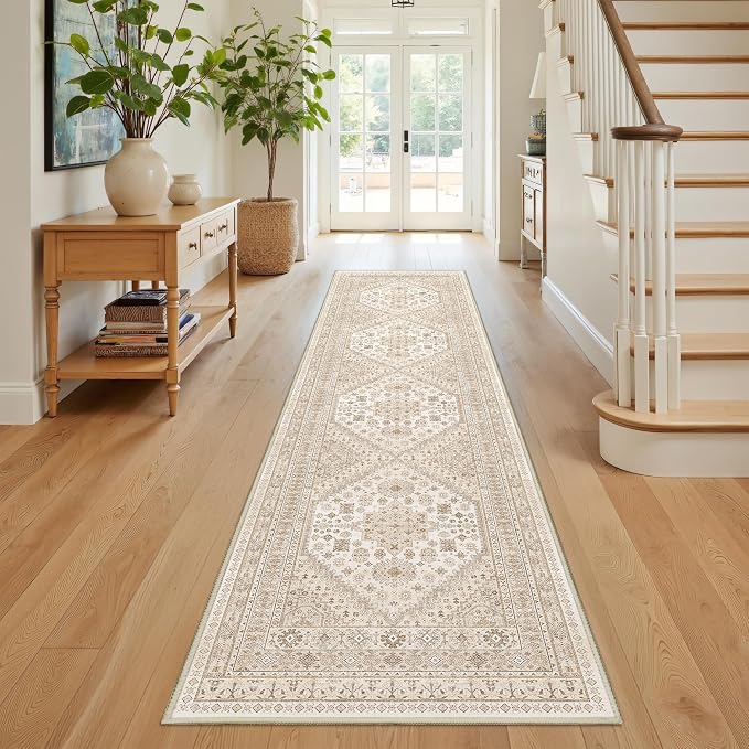 Runner Rug 2x8 Runners for Hallways Washable Rugs, Cream/Beige | Vintage by Restydon