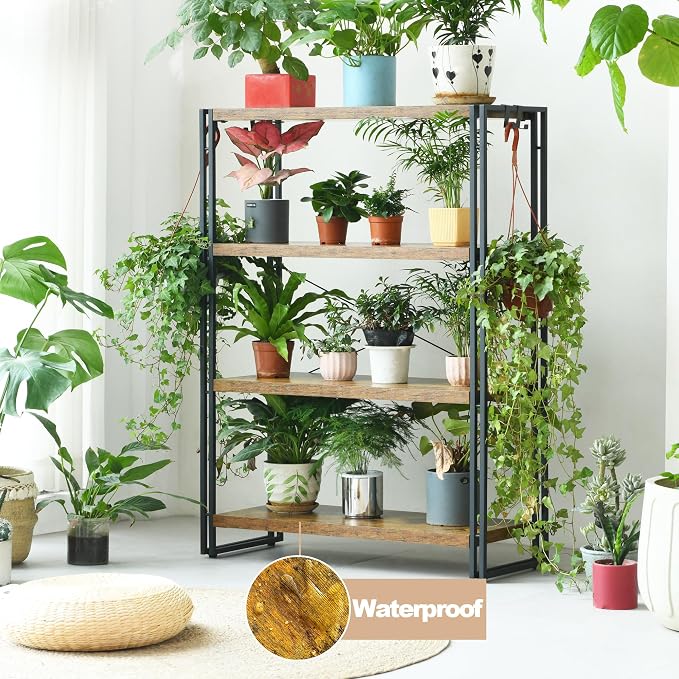 HCHQHS Bookshelf, 4-Tier Industrial Bookcase, Rustic Open Book Shelf, - Image 7