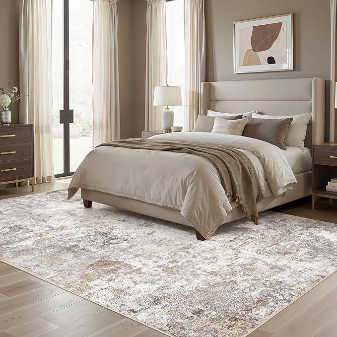 UERMEI 5x8 Area Rug Living Room Rugs Washable Neutral Brown Grey Carpet | - Image 3