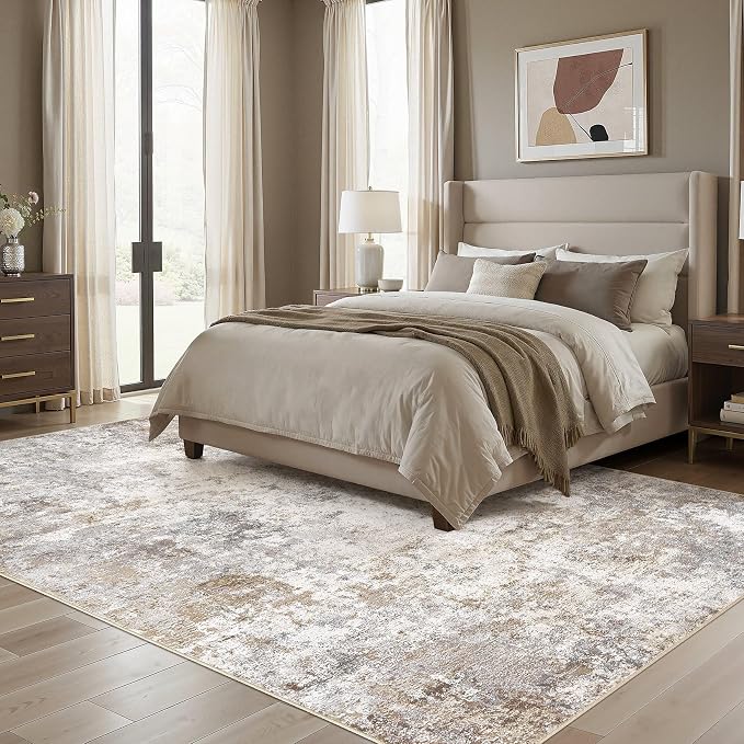 UERMEI 10x12 Area Rug Living Room Rugs Washable Neutral Brown Grey Carpet | - Image 3