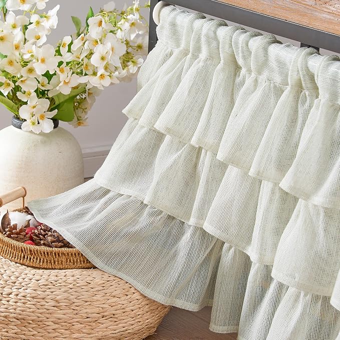 jinchan Ruffled Valance Curtain Slubbed Crossed Hatch Kitchen Valance - Image 3