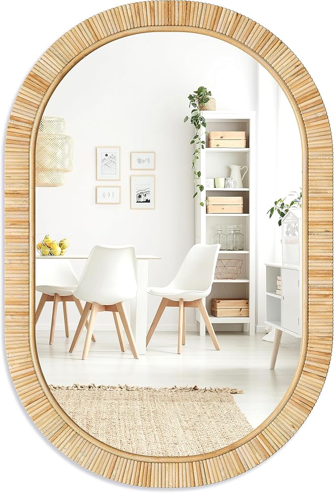 Barnyard Designs Oval Rattan Wall Mirror, Natural Tan Woven Rattan Frame by BarnyardDesigns