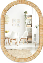 Barnyard Designs Oval Rattan Wall Mirror, Natural Tan Woven Rattan Frame by BarnyardDesigns