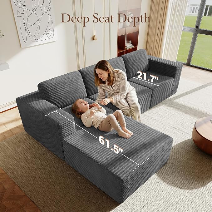 Vesgantti 119" L-Shaped Modular Sectional Sofa, Corduroy Cloud Couch - Image 5