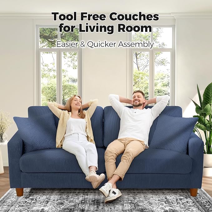 Kidirect 70in Corduroy Couch, Sofa No Tool Assembly, Comfy Couches - Image 5