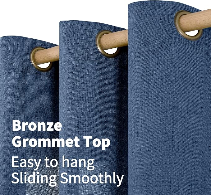 YoungsTex Navy Blue Linen Curtains 45 Inch Length, Short Light Filtering Semi - Image 6