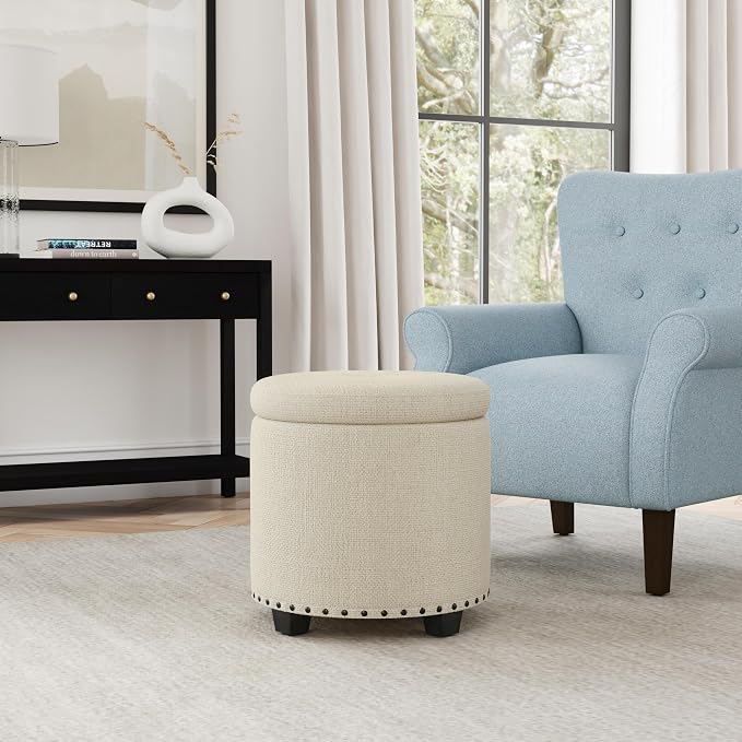HomePop Home Decor | Upholstered Round Storage Ottoman - Image 2