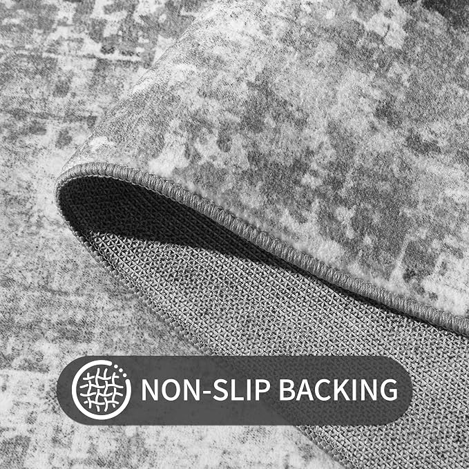 Area Rug 4x6 Grey Rug Washable Boho Rugs Non Slip Low Pile Abstract Small Carpet - Image 7