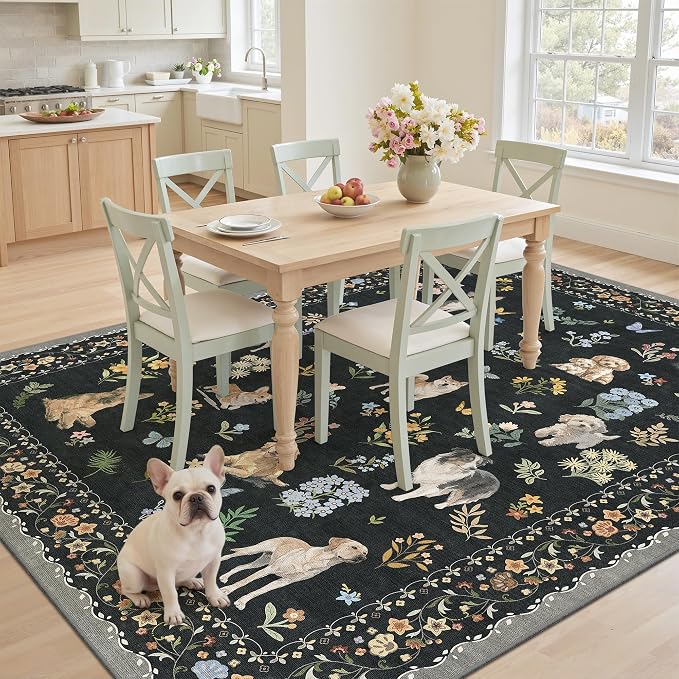 Soalmost Dog 6x9 Area Rugs for Living Room, Washable Animal Soft Rug Black | - Image 4