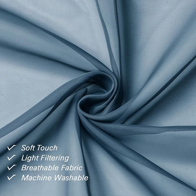 Dusty Blue Sheer Curtains 78 Inches Long 2 Panels, Light Filtering Breathable - Image 2