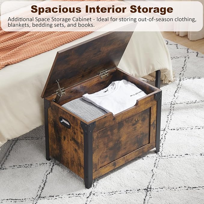 IDEALHOUSE Storage Bench, 23.6" Retro Wooden Storage Chest - Image 4