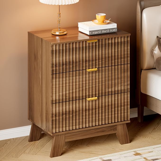BORNOON Fluted 3 Drawer Dresser, 30.3" Tall Compact Modern Boho Chest of Drawers - Image 5