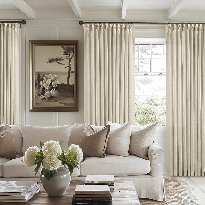 Pinch Pleat Extra Wide Beige Linen Curtain 108 Inches Long 70 Wide 1 Panel | - Image 9