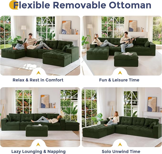 MAXYOYO 132" U Shaped Modular Sectional Sofa - Image 4