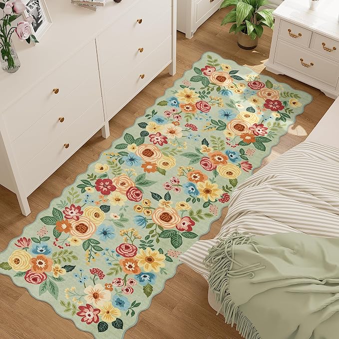 DUKINO 2.6x8 Runner Rug, Floral Washable Kitchen Rugs Non Slip, Stain Resistant - Image 5