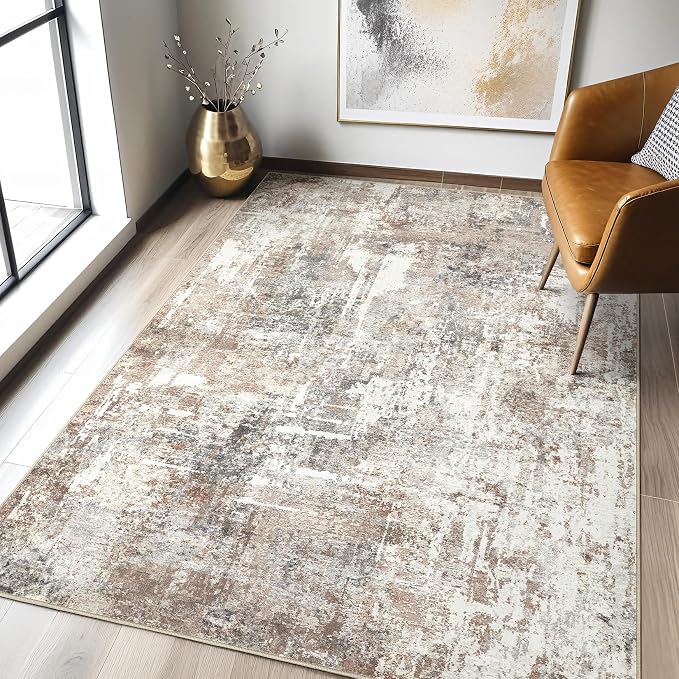 LOONGRUG 4x6 Area Rug Machine Washable Neutral Modern Abstract Rugs Brown | by LOONGRUG