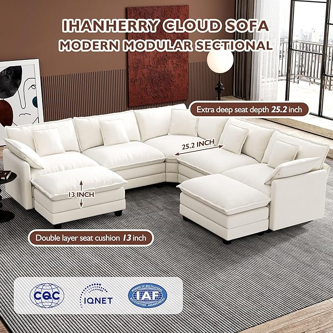 Ihanherry 114" V-Shaped Modern Sofa Modular Sectional Cloud Couch - Image 3
