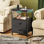 Huuger Night Stand with Charger Station and LED Lights, 2 Drawer Nightstand - Image 8