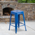 Flash Furniture Lily 4 Pack Commercial Grade 24" High Backless Blue Metal - Image 2