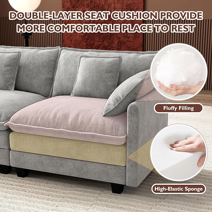 Ihanherry 114" V-Shaped Modern Sofa Modular Sectional Cloud Couch - Image 4