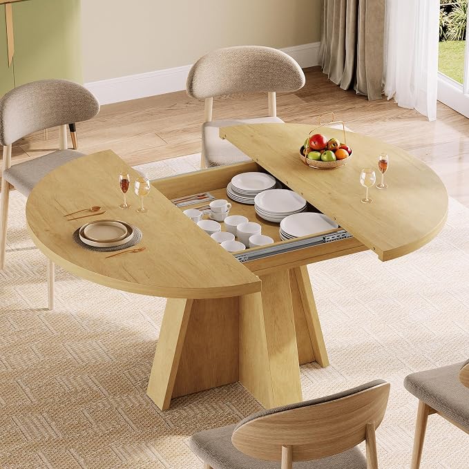 iPormis 43.3in-59in Extendable Round Dining Table - Image 4