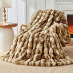 Luxury 1000GSM Rabbit Faux Fur Blanket, Super Warm Cozy Brown Blankets by TOUCHAT