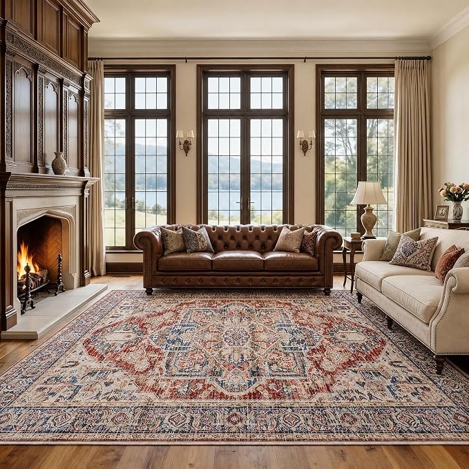 AMADA HOMEFURNISHING 9x12 Washable Area Rug, Low-Profile Large Area Rug - Image 3
