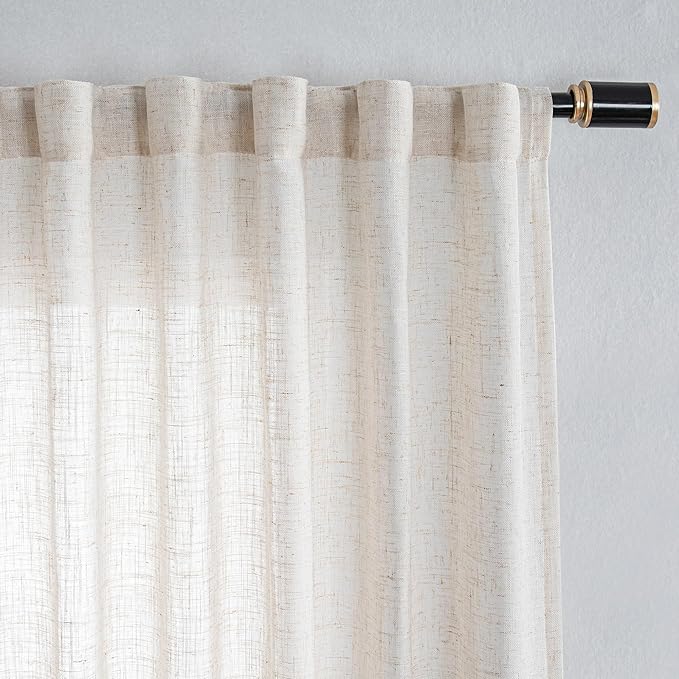MYSKY HOME Country Curtains for Sliding Glass Door, Back Tab Semi Sheer Curtain - Image 7