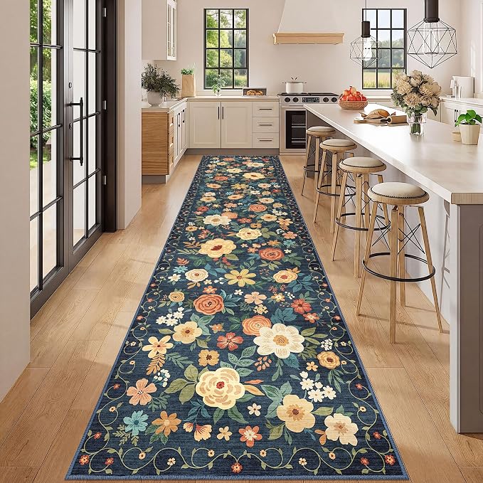 DUKINO 3x12 Washable Runner Rug Long Hallway Runner Rug Non Slip Navy Blue | - Image 3