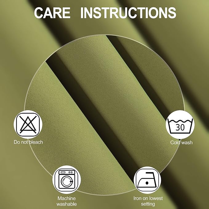 Blackout Curtains 52 x 45 inch/Olive Green Curtains Set of 2 Panels/Thermal - Image 4