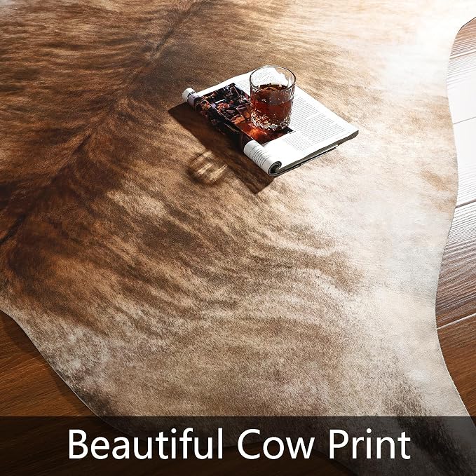 Western Faux Cowhide Rug, Animal Cow Hide Rug, 6.2 x 5.2 Ft Brownish | Premium - Image 4