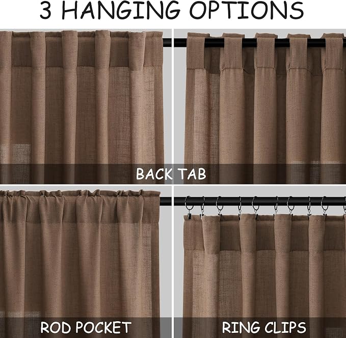 Caramel Brown Linen Curtains 90 Inch Length 2 Panels Set - Image 2
