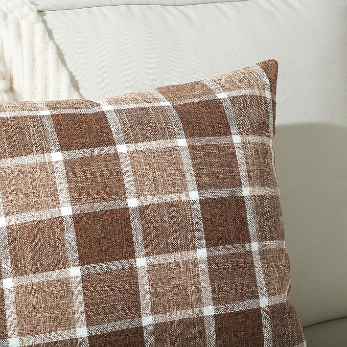 Stellhome Pack of 2 Fall Linen Buffalo Check Decorative Throw Pillow Covers - Image 4