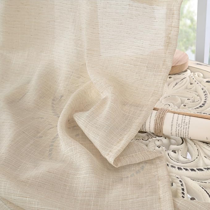 BGment 30 Inch Linen Curtains, Small Drapes Natural Semi Sheer Lightweight - Image 7