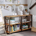 IRONCK Bookshelf Double Wide 55 in 3-Tier, Industrial Bookcases, Wood and Metal by IRONCK