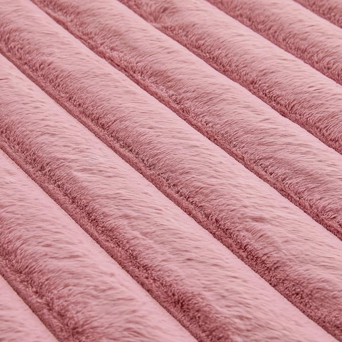 Dusty Rose Rabbit Striped Plush Rug 2'x6', Fluffy Faux Fur Shaggy Area Rug - Image 6