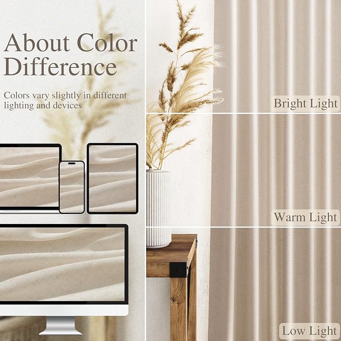 Cream Beige Curtains 90 Inches Long - Image 3