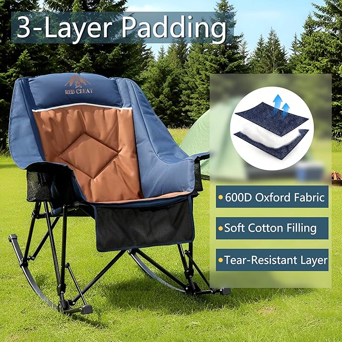 400lbs Rocking Camping Chair, Oversized Heavy Duty XL Folding Rocker - Image 6