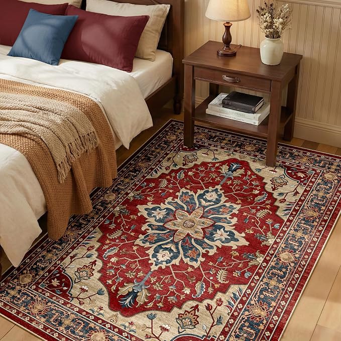 RELEANY Washable Area Rug, Water Repellent, Pet Friendly, Vintage Floral Boho by RELEANY