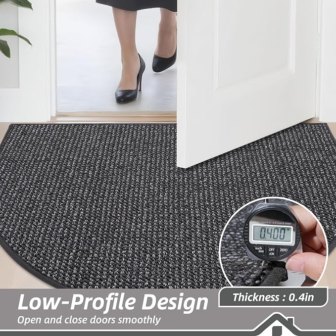 BEQHAUSE Dirt Trapper Door Mat 26" x 40" Half Circle Non Slip, Charcoal | - Image 5