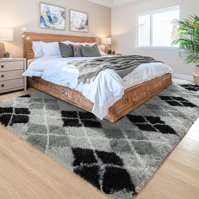4x6 Black and Grey Fluffy Soft Area Rug Non-Slip - Image 3