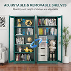 Polup Curio Cabinets with Glass Doors, Tall Bookcase with Adjustable Shelves - Image 6