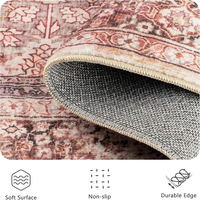 5x7 Area Rugs - Washable Vintage Retro Living Room Rug, Soft Ultra Thin Non - Image 5