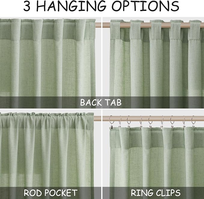 Mist Sage Linen Curtains 84 Inch Length 2 Panels Set - Image 2