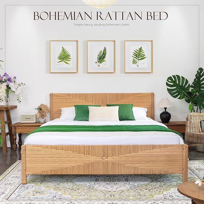 Yechen Hand-Woven PE Rattan King Bed Frame - Image 3