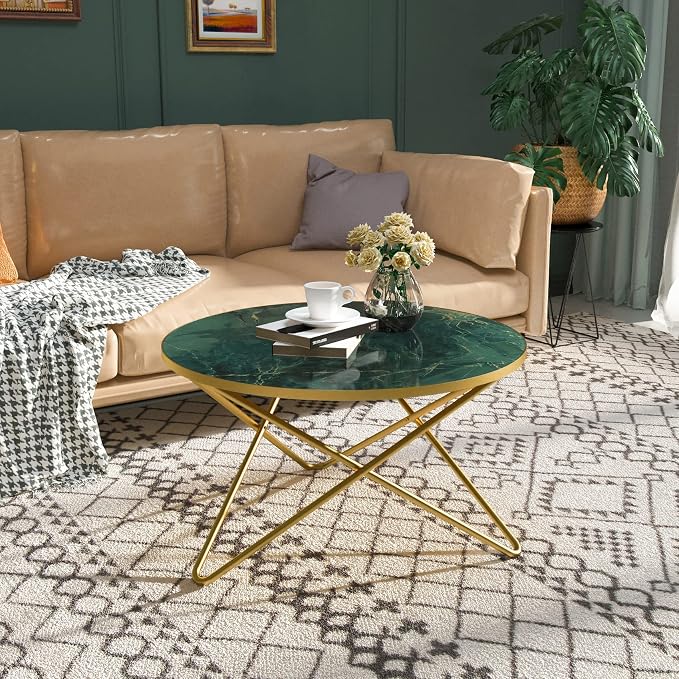 HLR Round Coffee Table with Green Faux Marble Top - Image 9
