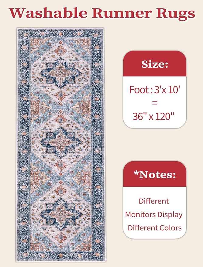 SERISSA 3x10 Washable Non Slip Boho Runner Rug - Image 6