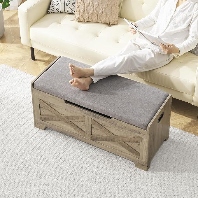 IDEALHOUSE Storage Bench, 39.4" Retro Wooden Storage Chest - Image 2