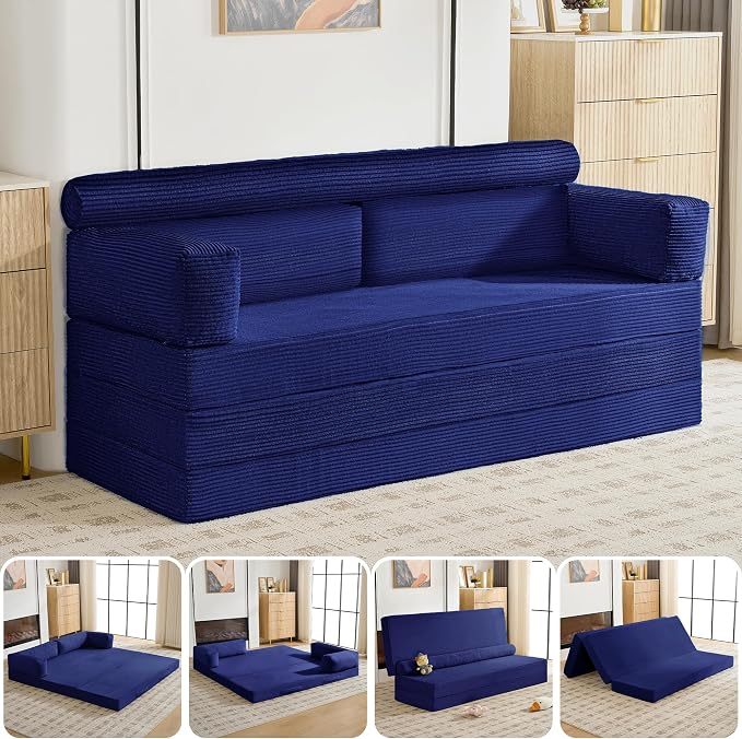 5-in-1 Convertible Sofa Bed, Corduroy Futon Couch Sleeper by HRYJ%EF%BC%9AFurnitureEssentials