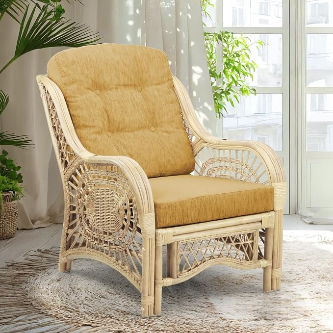 Malibu Lounge Living Accent Armchair Natural Rattan Wicker Handmade Design by Wickerix